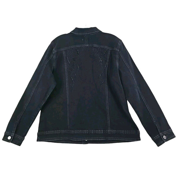 Luxe Moda ~Woman Size XL~ Black Denim Beaded Jacket Cotton Blend. - Picture 3 of 9